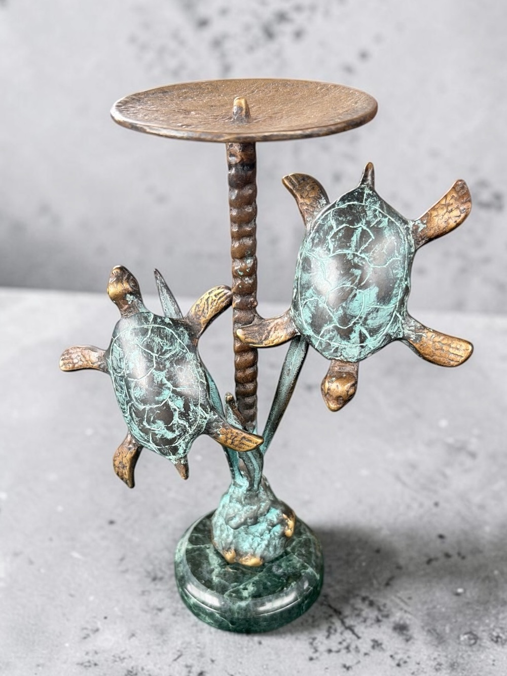 SPI SAN PACIFIC INTL BRASS SEA TURTLE PAIR SCULPTURE CANDLE HOLDER